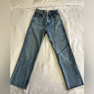 Zara Z1975 High Rise Straight Jeans in mid-blue